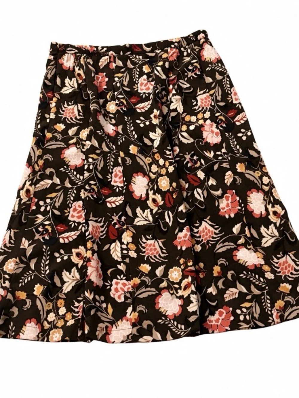 Sag Harbor Vintage Floral Midi Skirt -Dark Brown Multicolor Print | Size 10P